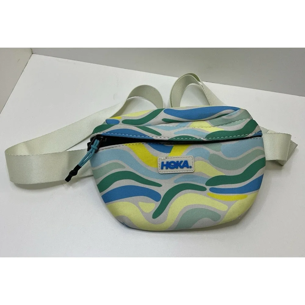 Hoka Unisex Waist Bag Fanny Pack Blue Yellow Wave Print Running Hiking